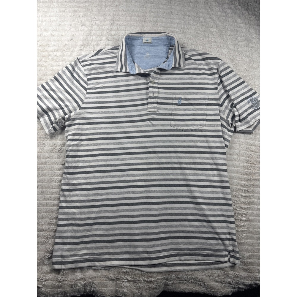 Johnnie-O Polo Shirt Mens XL Gray White Striped Hangin' Out Performance